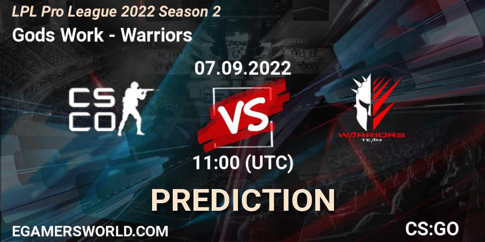 Pronósticos Gods Work - Warriors. 07.09.22. LPL Pro League 2022 Season 2 - CS2 (CS:GO)