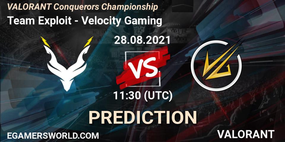 Pronósticos Team Exploit - Velocity Gaming. 28.08.2021 at 11:30. VALORANT Conquerors Championship - VALORANT