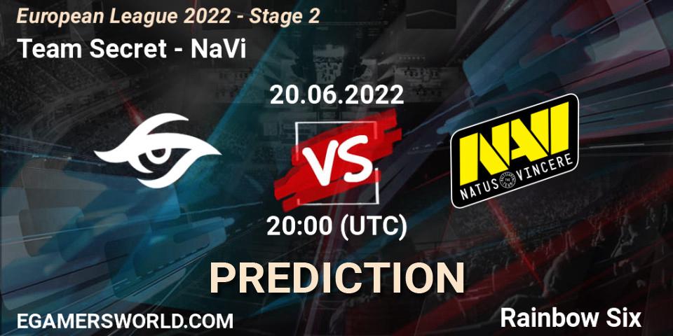 Pronósticos Team Secret - NaVi. 20.06.2022 at 20:00. European League 2022 - Stage 2 - Rainbow Six