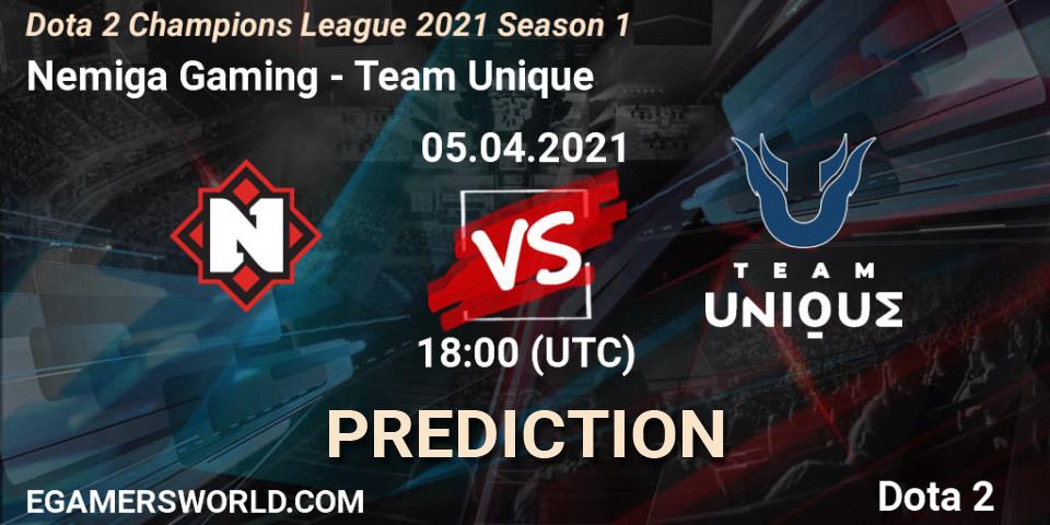 Pronósticos Nemiga Gaming - Team Unique. 05.04.2021 at 17:00. Dota 2 Champions League 2021 Season 1 - Dota 2