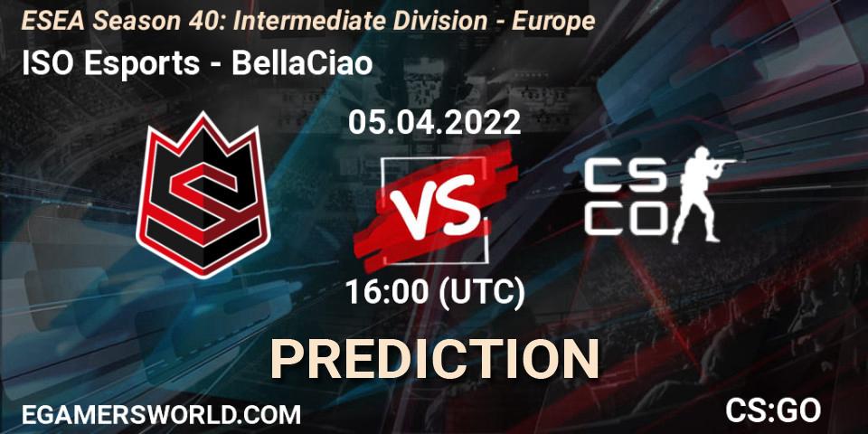 Pronósticos ISO Esports - BellaCiao. 05.04.2022 at 16:00. ESEA Season 40: Intermediate Division - Europe - Counter-Strike (CS2)