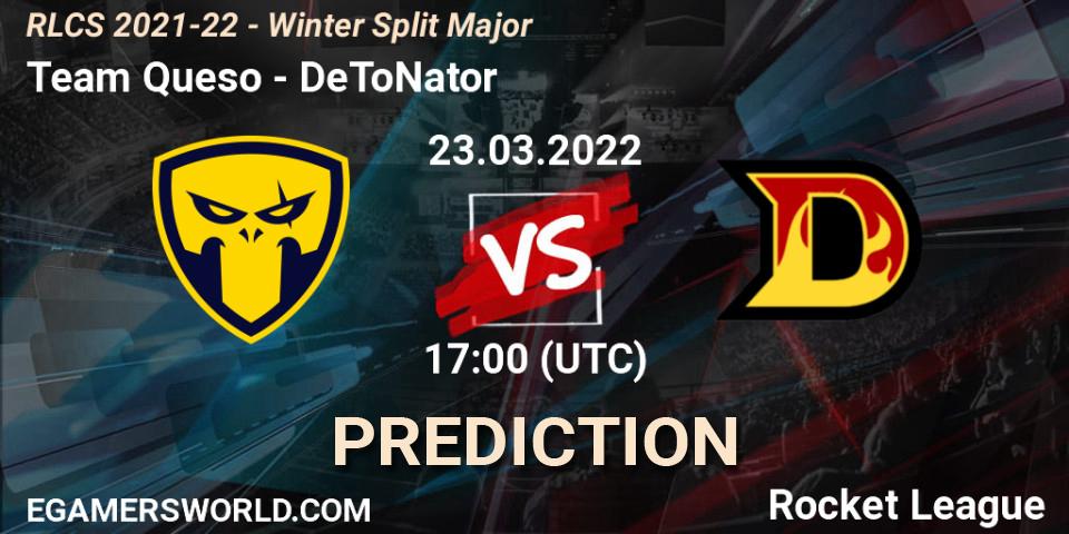 Pronósticos Team Queso - DeToNator. 23.03.2022 at 17:00. RLCS 2021-22 - Winter Split Major - Rocket League