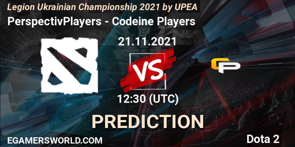 Pronósticos PerspectivPlayers - Codeine Players. 21.11.2021 at 11:40. Legion Ukrainian Championship 2021 by UPEA - Dota 2