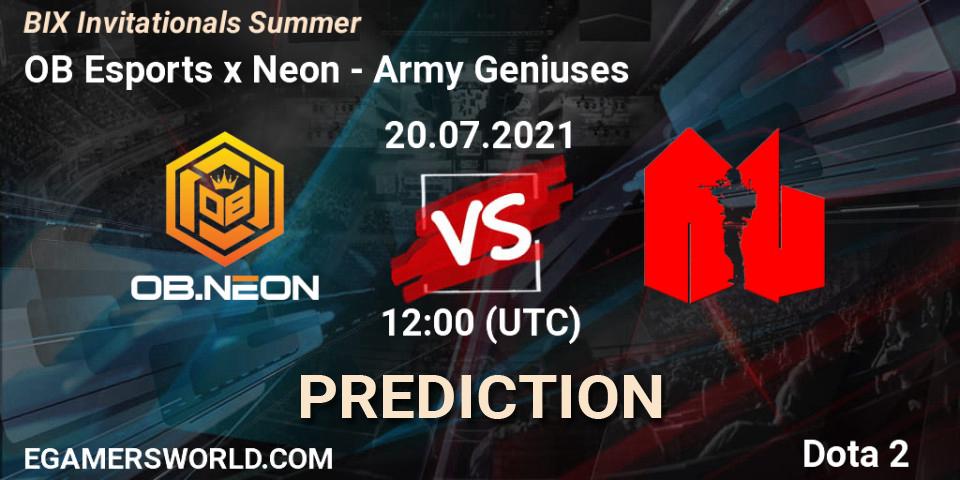 Pronósticos OB Esports x Neon - Army Geniuses. 20.07.2021 at 12:27. BIX Invitationals Summer - Dota 2
