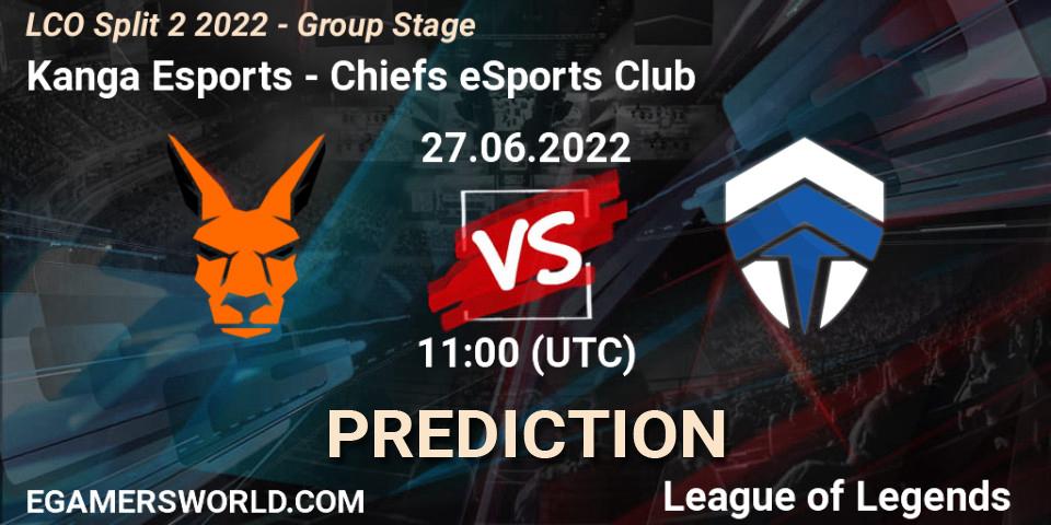 Pronósticos Kanga Esports - Chiefs eSports Club. 27.06.2022 at 11:00. LCO Split 2 2022 - Group Stage - LoL