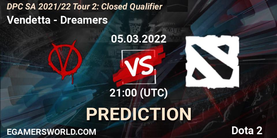 Pronósticos Vendetta - Dreamers. 05.03.2022 at 21:03. DPC SA 2021/22 Tour 2: Closed Qualifier - Dota 2