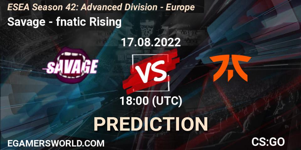 Pronósticos Savage - fnatic Rising. 17.08.2022 at 18:00. ESEA Season 42: Advanced Division - Europe - Counter-Strike (CS2)