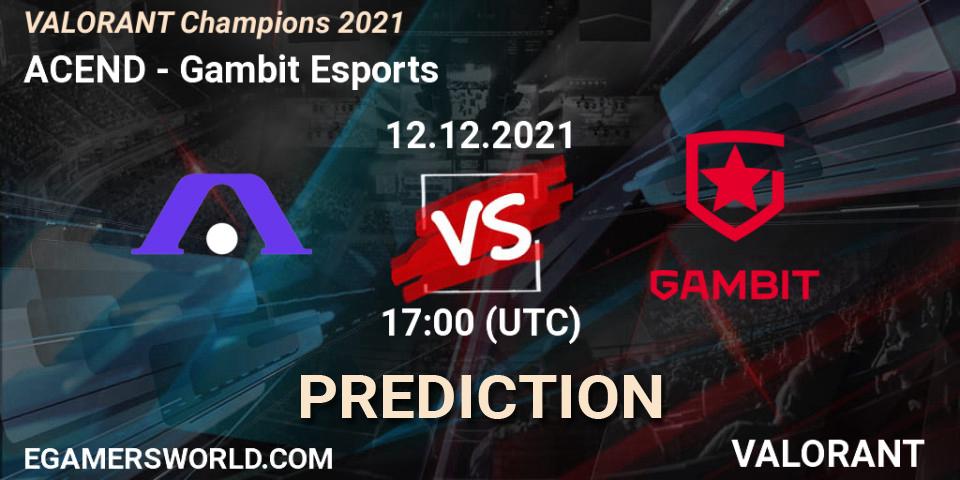 Pronósticos ACEND - Gambit Esports. 12.12.2021 at 17:30. VALORANT Champions 2021 - VALORANT