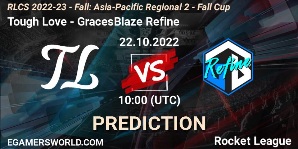 Pronósticos Tough Love - C.E.R.T.. 22.10.2022 at 10:00. RLCS 2022-23 - Fall: Asia-Pacific Regional 2 - Fall Cup - Rocket League
