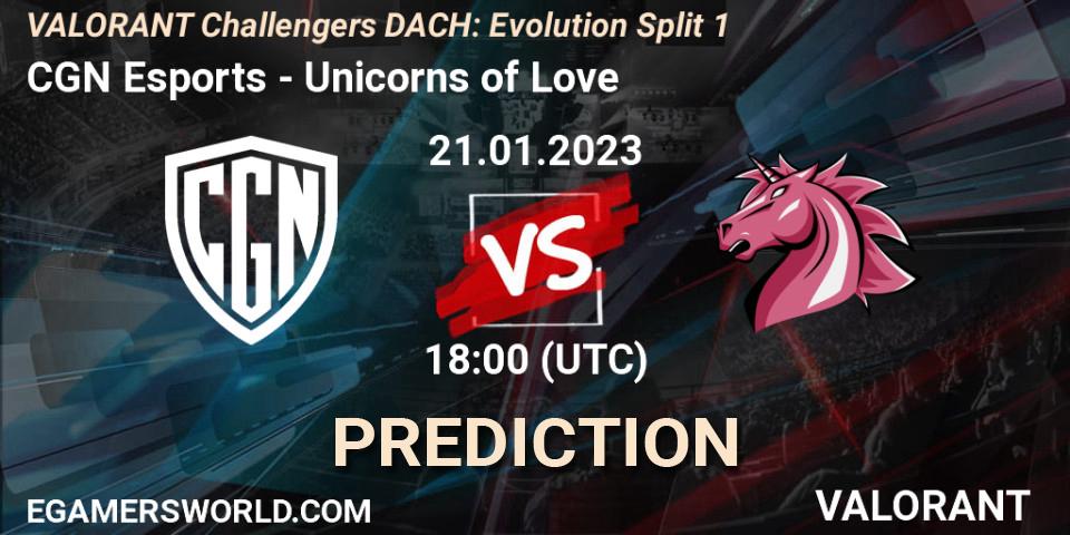 Pronósticos CGN Esports - Unicorns of Love. 21.01.2023 at 18:45. VALORANT Challengers 2023 DACH: Evolution Split 1 - VALORANT