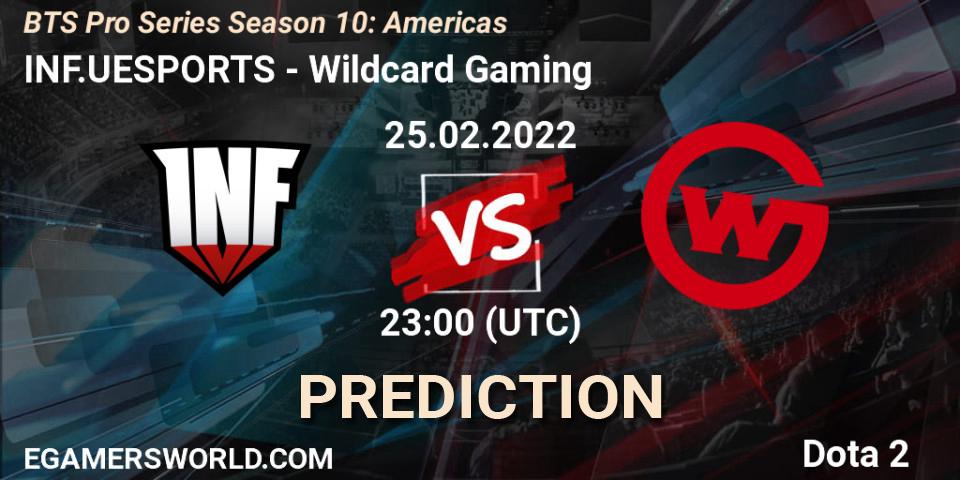 Pronósticos INF.UESPORTS - Wildcard Gaming. 25.02.2022 at 23:06. BTS Pro Series Season 10: Americas - Dota 2