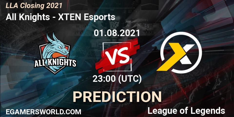 Pronósticos All Knights - XTEN Esports. 01.08.2021 at 23:00. LLA Closing 2021 - LoL