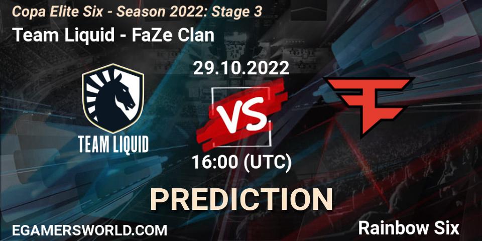 Pronósticos Team Liquid - FaZe Clan. 29.10.22. Copa Elite Six - Season 2022: Stage 3 - Rainbow Six