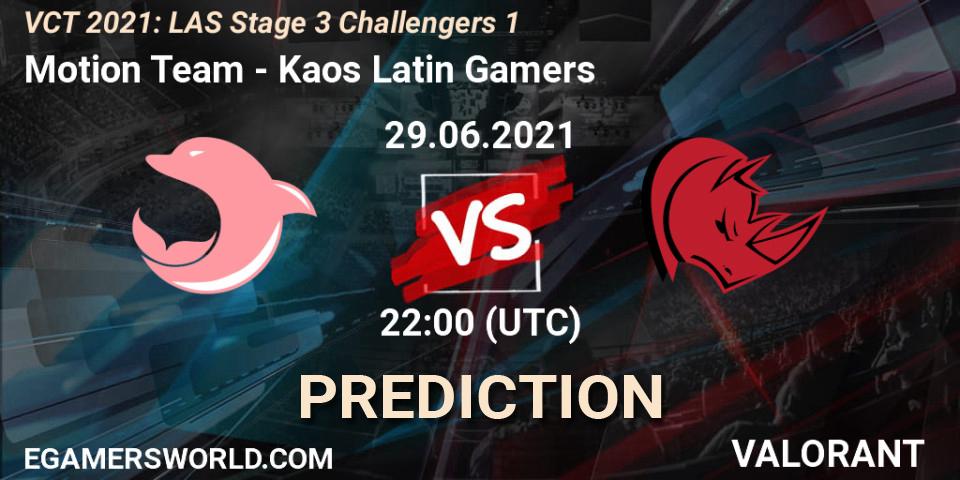 Pronósticos Motion Team - Kaos Latin Gamers. 29.06.2021 at 23:30. VCT 2021: LAS Stage 3 Challengers 1 - VALORANT