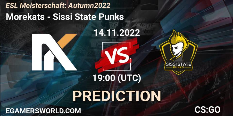 Pronósticos Morekats - Sissi State Punks. 17.11.2022 at 19:00. ESL Meisterschaft: Autumn 2022 - Counter-Strike (CS2)