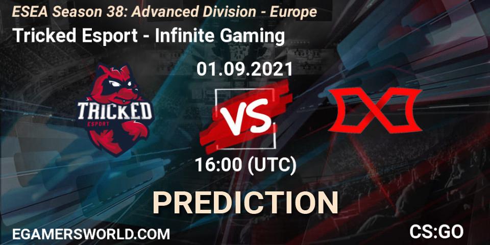 Pronósticos Tricked Esport - Infinite Gaming. 01.09.2021 at 16:00. ESEA Season 38: Advanced Division - Europe - Counter-Strike (CS2)