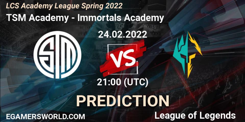 Pronósticos TSM Academy - Immortals Academy. 24.02.22. LCS Academy League Spring 2022 - LoL