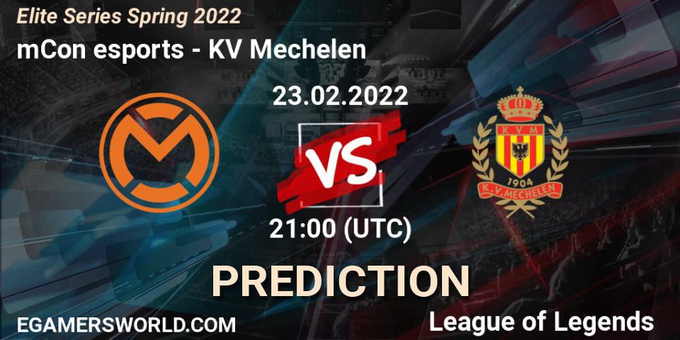 Pronósticos mCon esports - KV Mechelen. 23.02.2022 at 21:00. Elite Series Spring 2022 - LoL