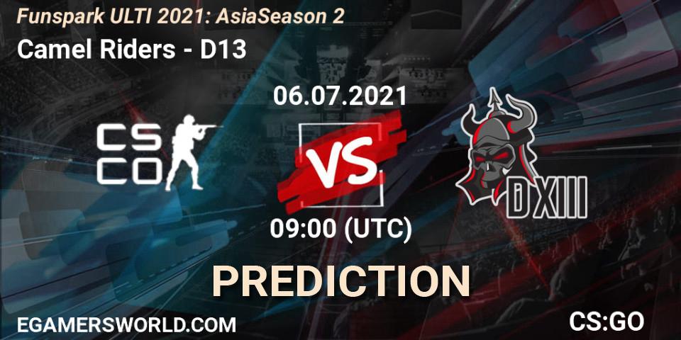 Pronósticos Camel Riders - D13. 06.07.2021 at 09:00. Funspark ULTI 2021: Asia Season 2 - Counter-Strike (CS2)