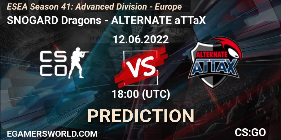 Pronósticos SNOGARD Dragons - ALTERNATE aTTaX. 12.06.2022 at 18:00. ESEA Season 41: Advanced Division - Europe - Counter-Strike (CS2)
