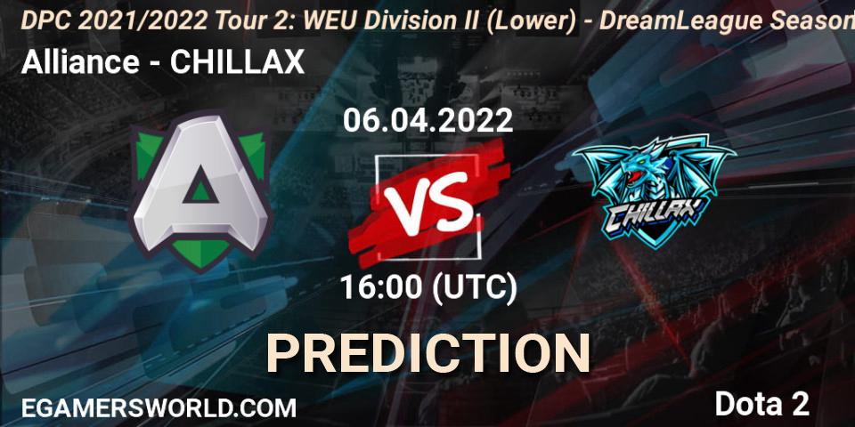 Pronósticos Alliance - CHILLAX. 06.04.2022 at 15:55. DPC 2021/2022 Tour 2: WEU Division II (Lower) - DreamLeague Season 17 - Dota 2