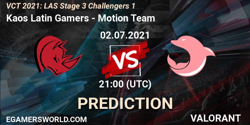 Pronósticos Kaos Latin Gamers - Motion Team. 02.07.2021 at 22:00. VCT 2021: LAS Stage 3 Challengers 1 - VALORANT