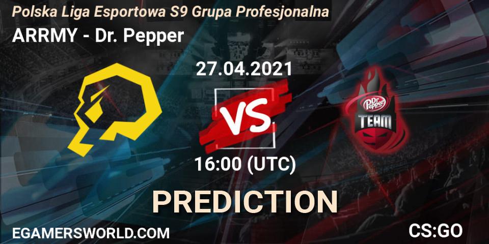 Pronósticos ARRMY - Dr. Pepper. 27.04.2021 at 16:00. Polska Liga Esportowa S9 Grupa Profesjonalna - Counter-Strike (CS2)