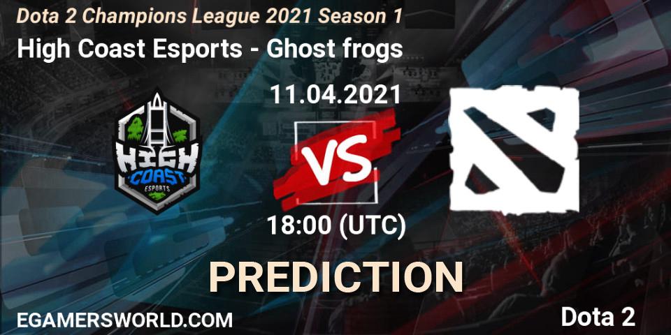 Pronósticos High Coast Esports - Ghost frogs. 11.04.2021 at 16:15. Dota 2 Champions League 2021 Season 1 - Dota 2