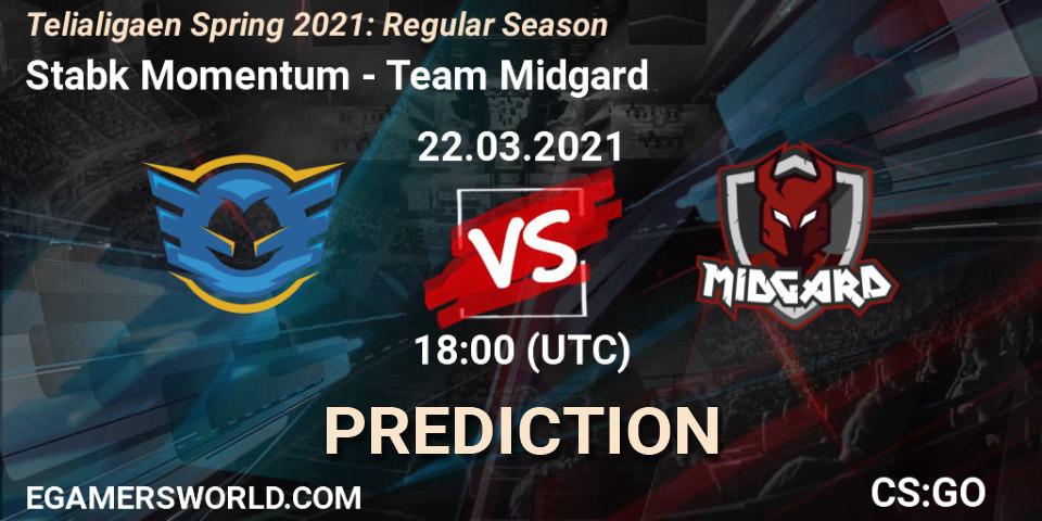 Pronósticos Stabæk Momentum - Team Midgard. 22.03.2021 at 18:00. Telialigaen Spring 2021: Regular Season - Counter-Strike (CS2)