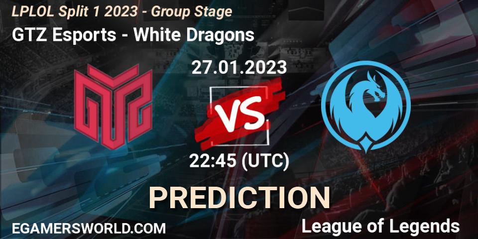 Pronósticos GTZ Bulls - White Dragons. 27.01.23. LPLOL Split 1 2023 - Group Stage - LoL