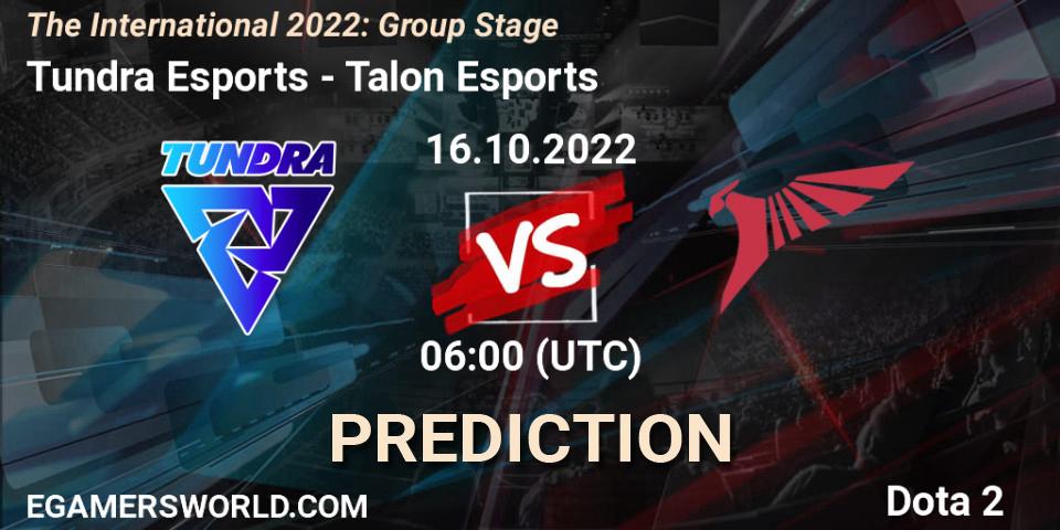 Pronósticos Tundra Esports - Talon Esports. 16.10.22. The International 2022: Group Stage - Dota 2