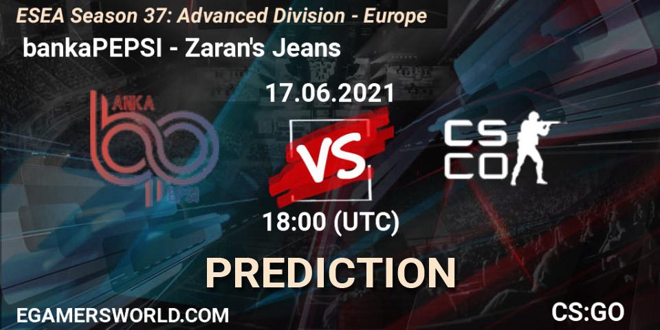Pronósticos bankaPEPSI - Zaran's Jeans. 17.06.2021 at 18:00. ESEA Season 37: Advanced Division - Europe - Counter-Strike (CS2)