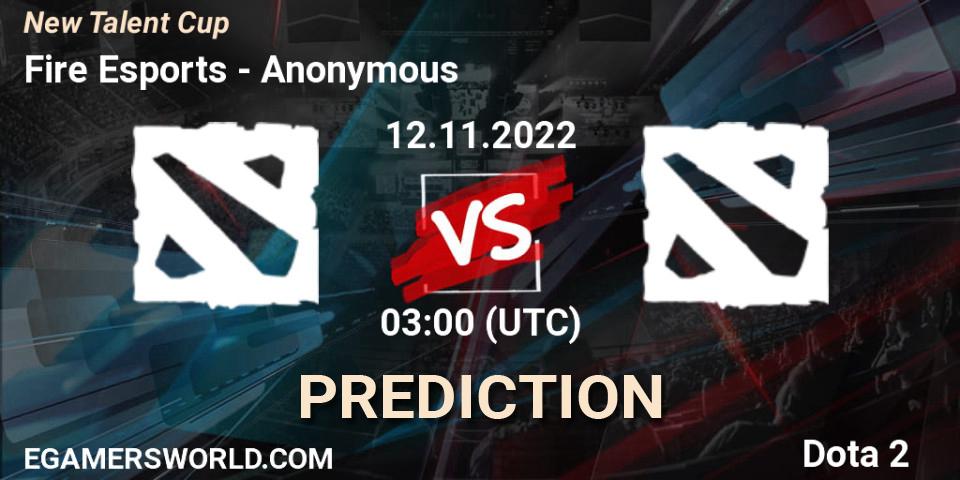 Pronósticos Fire Esports - Anonymous. 12.11.2022 at 03:00. New Talent Cup - Dota 2