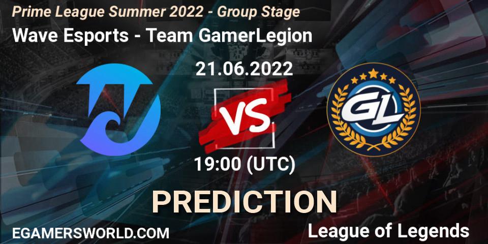 Pronósticos Wave Esports - Team GamerLegion. 21.06.2022 at 19:00. Prime League Summer 2022 - Group Stage - LoL
