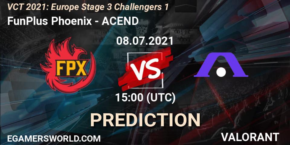 Pronósticos FunPlus Phoenix - ACEND. 08.07.2021 at 15:00. VCT 2021: Europe Stage 3 Challengers 1 - VALORANT