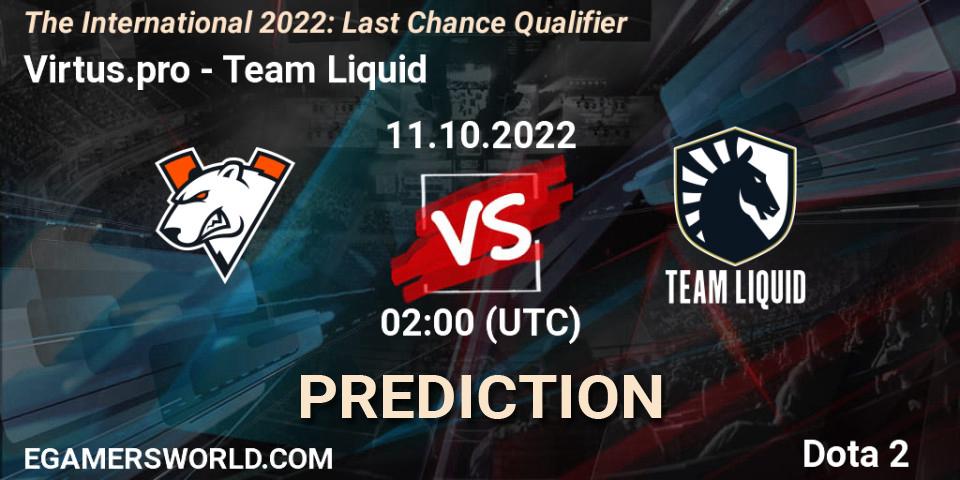 Pronósticos Virtus.pro - Team Liquid. 11.10.22. The International 2022: Last Chance Qualifier - Dota 2