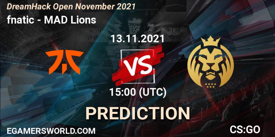 Pronósticos fnatic - MAD Lions. 13.11.2021 at 15:00. DreamHack Open November 2021 - Counter-Strike (CS2)