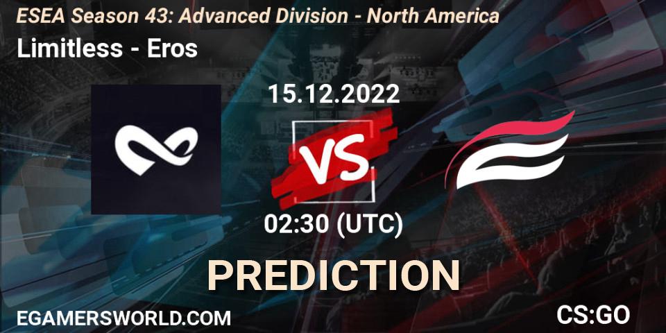 Pronósticos Limitless - Eros. 15.12.2022 at 02:30. ESEA Season 43: Advanced Division - North America - Counter-Strike (CS2)
