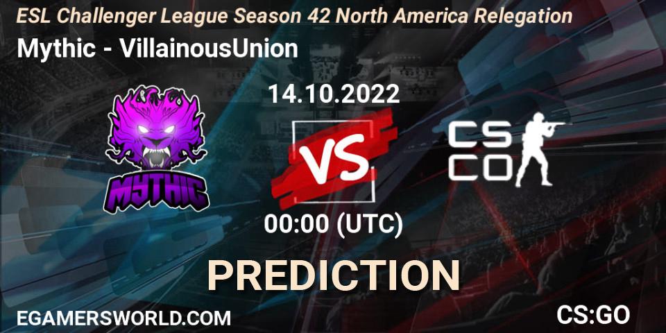 Pronósticos Mythic - VillainousUnion. 14.10.2022 at 00:00. ESL Challenger League Season 42 North America Relegation - Counter-Strike (CS2)