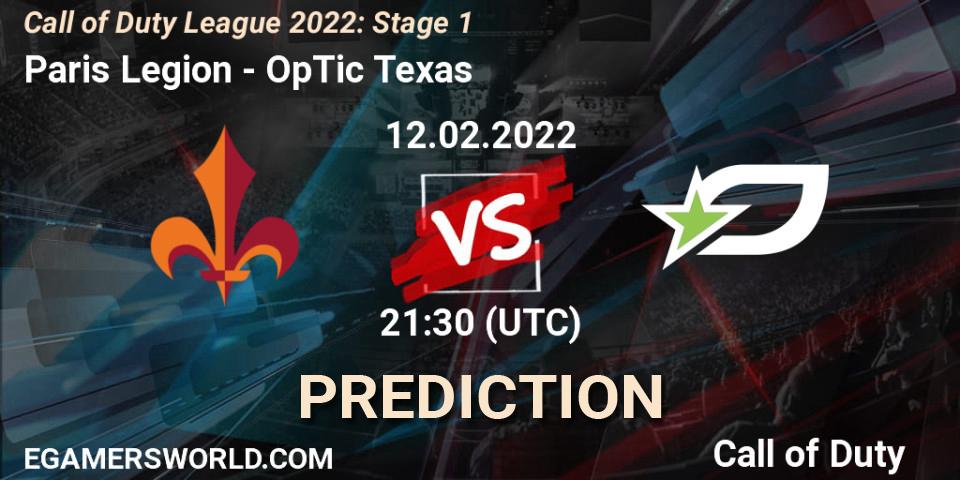 Pronósticos Paris Legion - OpTic Texas. 12.02.22. Call of Duty League 2022: Stage 1 - Call of Duty
