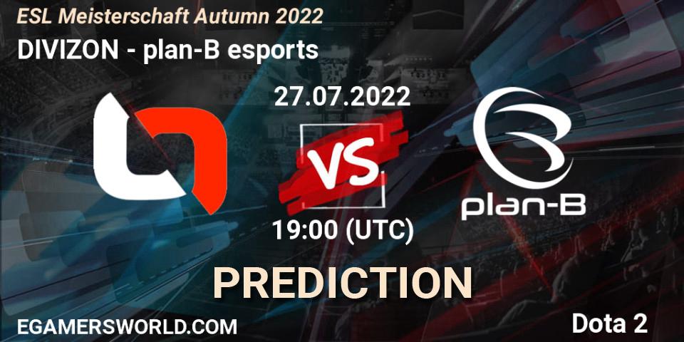 Pronósticos DIVIZON - plan-B esports. 27.07.2022 at 19:51. ESL Meisterschaft Autumn 2022 - Dota 2