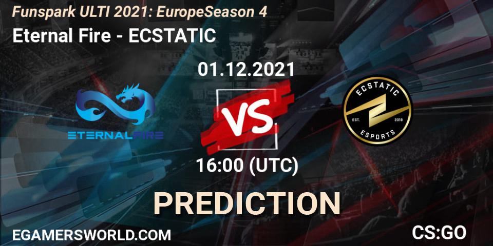 Pronósticos Eternal Fire - ECSTATIC. 01.12.2021 at 11:00. Funspark ULTI 2021: Europe Season 4 - Counter-Strike (CS2)