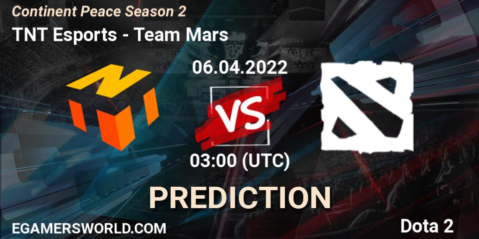 Pronósticos TNT Esports - Team Mars. 06.04.2022 at 03:10. Continent Peace Season 2 - Dota 2