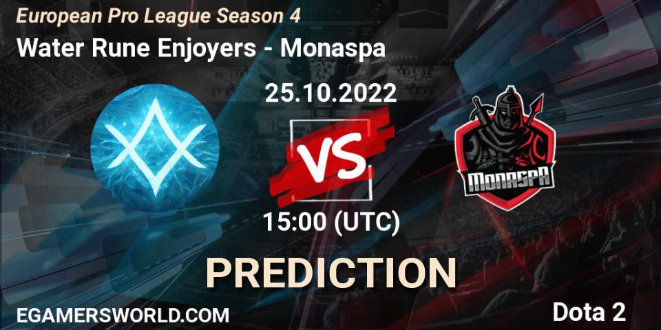 Pronósticos Water Rune Enjoyers - Monaspa. 25.10.2022 at 15:20. European Pro League Season 4 - Dota 2