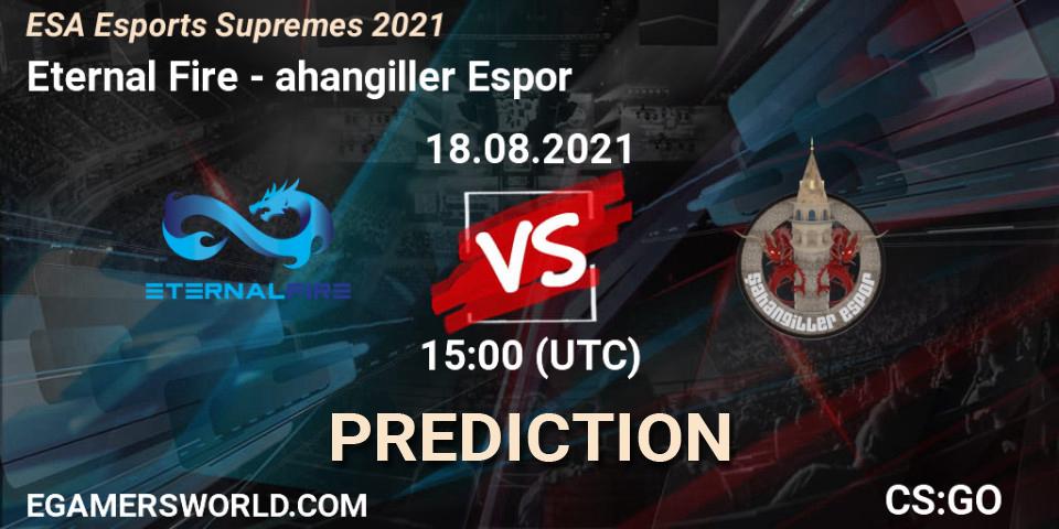 Pronósticos Eternal Fire - Şahangiller Espor. 18.08.2021 at 15:10. ESA Esports Supremes 2021 - Counter-Strike (CS2)