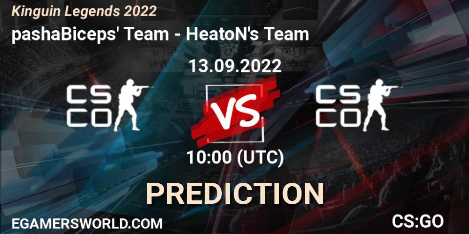 Pronósticos pashaBiceps' Team - HeatoN's Team. 13.09.2022 at 10:00. Kinguin Legends 2022 - Counter-Strike (CS2)