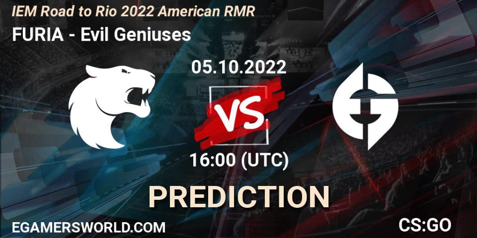 Pronósticos FURIA - Evil Geniuses. 05.10.2022 at 16:00. IEM Road to Rio 2022 American RMR - Counter-Strike (CS2)