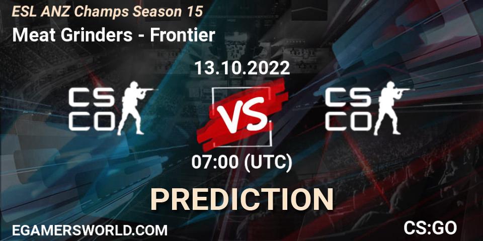 Pronósticos Meat Grinders - Frontier. 13.10.2022 at 07:30. ESL ANZ Champs Season 15 - Counter-Strike (CS2)