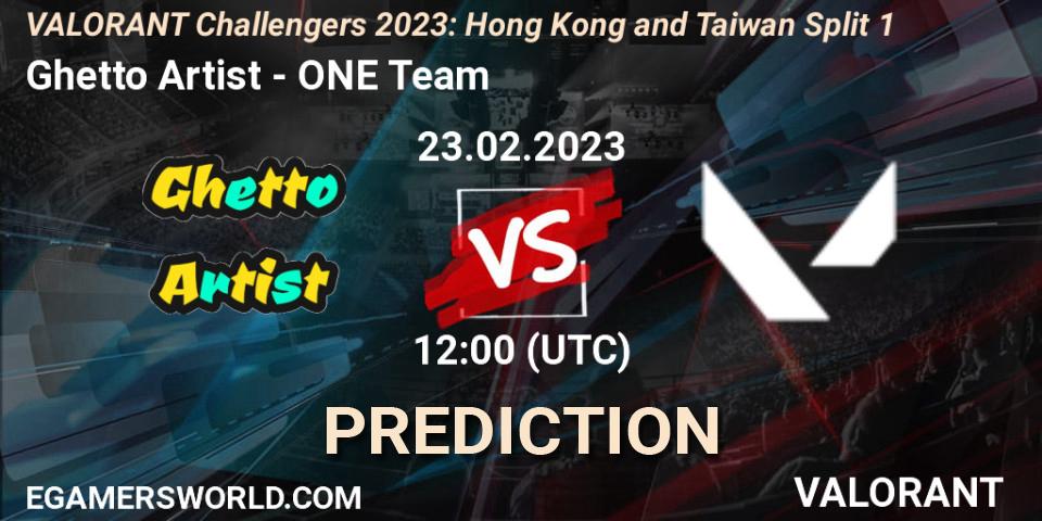 Pronósticos Ghetto Artist - ONE Team. 23.02.2023 at 10:00. VALORANT Challengers 2023: Hong Kong and Taiwan Split 1 - VALORANT