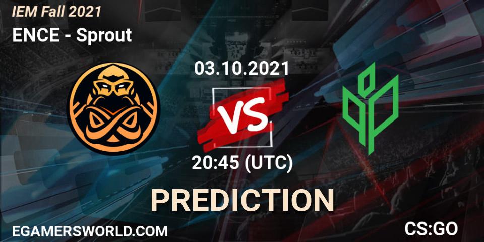 Pronósticos ENCE - Sprout. 03.10.2021 at 20:15. IEM Fall 2021: Europe RMR - Counter-Strike (CS2)